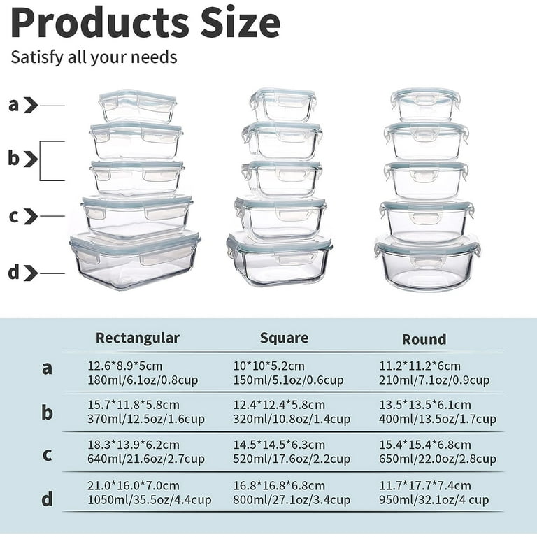 WhiteRhino 15 Packs Glass Food Storage Containers, Rectangular Airtight,  Square, Stackable Meal Prep Containers - Walmart.com