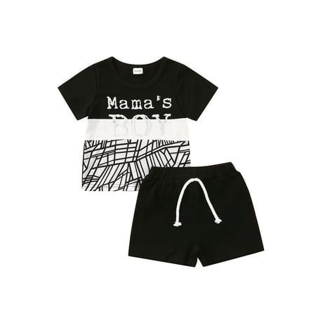 

Frobukio Toddler Kids Boys 2Pcs Clothes Set Mama s Boy Short Sleeve Pullover T-Shirts Solid Shorts Summer Outfits Black 4-5 Years
