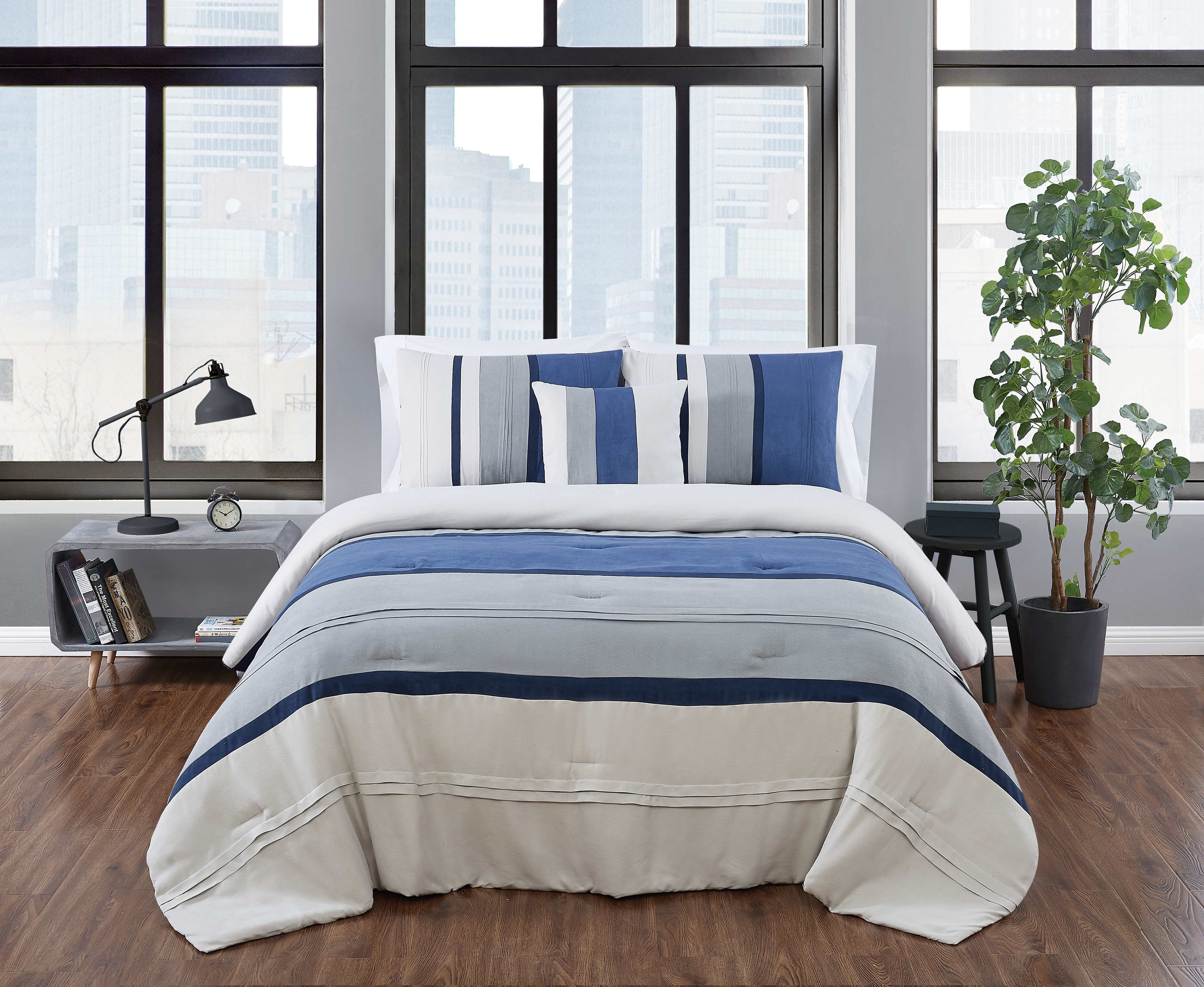 London Fog Newport Stripe Microsuede Full/Queen 4 Piece Comforter Set