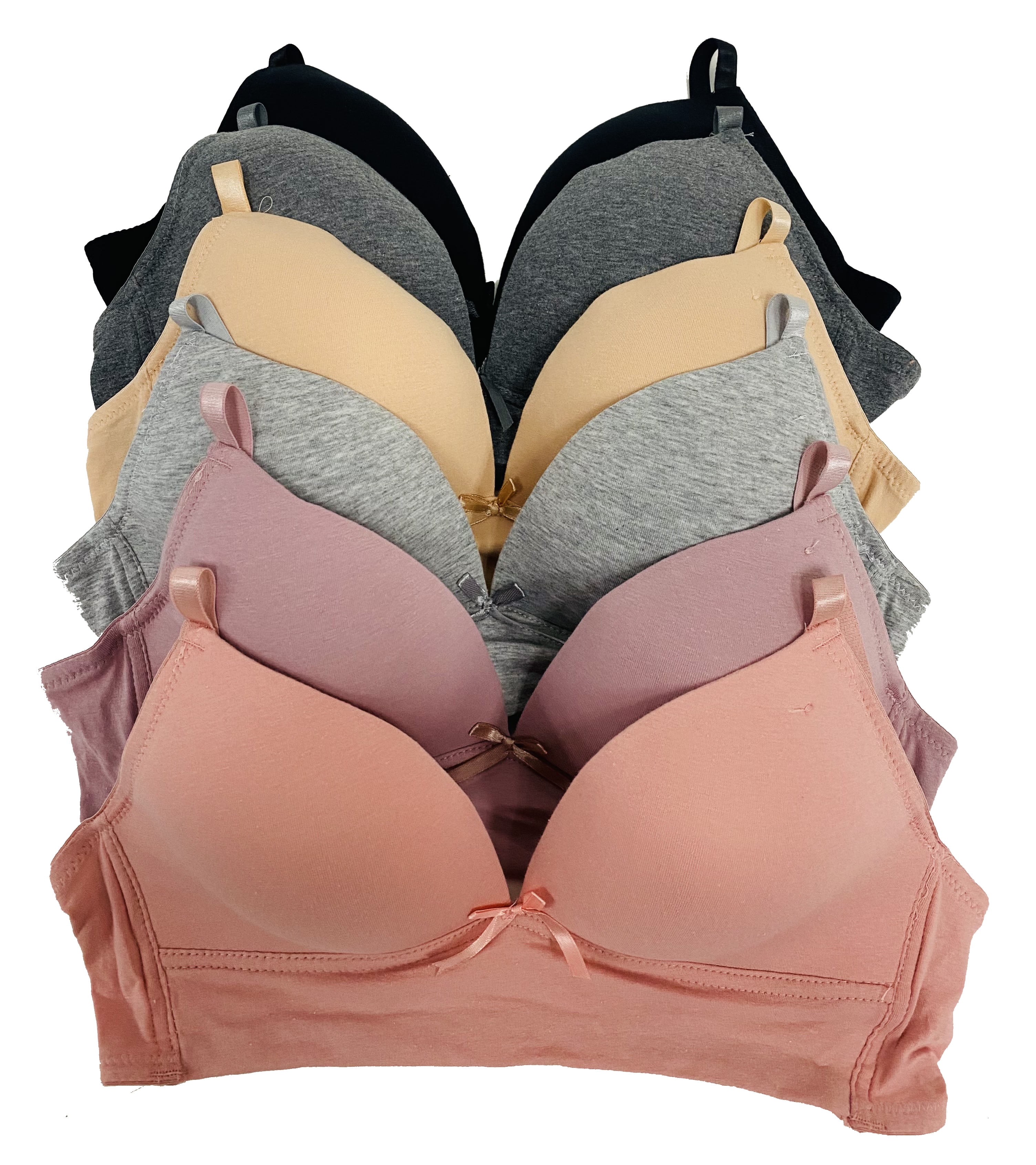 Women Bras 6 Pack Of Basic No Wire Free Wireless Bra B Cup C Cup 34C 