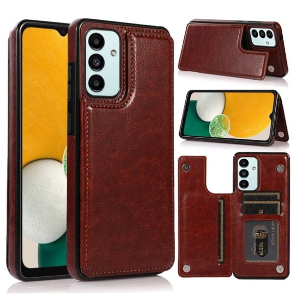 For Samsung Galaxy S22 Ultra PU Leather with [Two Magnetic Clasp] [Credit Card Slot] Stand Durable Back Wallet Flip Pouch Cover ,Xpm Phone Case [ Brown ]