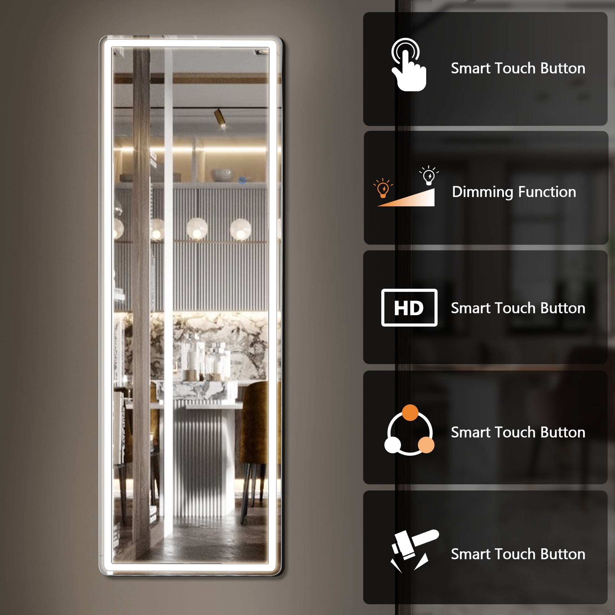 CONCETTA 60"x16" Rectangle LED Full Length Mirror, Full Body Standing Floor Mirror, 3 Color Modes for Bedroom, Cloakroom