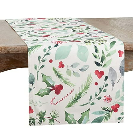 

Fennco Styles Holly & Candy Canes Table Runner 16 W x 54 L – Multicolor Table Cover for Christmas Dining Room Holiday Décor Banquets and Special Events