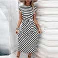 thumbnail image 6 of Dress for Summer Dqueduo Women Striped Crew Neck Short Sleeve Maxi Dress Casual Waist Bodycon Summer Dress Dark Gray XXL, 6 of 7