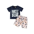 thumbnail image 2 of Elippeo Toddler Boys Summer Outfit Sets 6 12 18 24 Months 3 Years Short Sleeve Letter Print Tops + Bunny/Carrot Print Shorts, 2 of 10