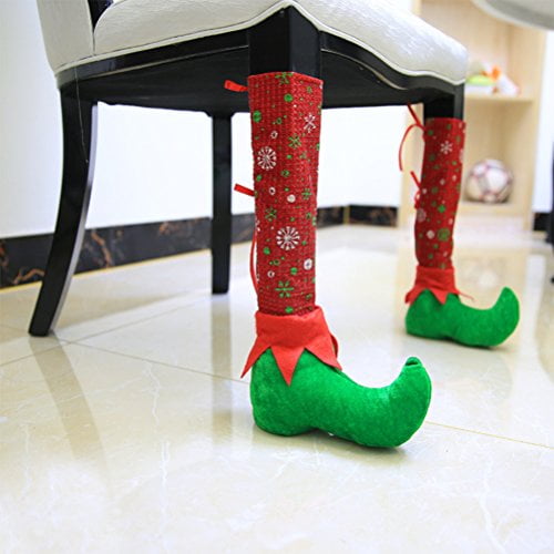 BESTOYARD 4pcs Christmas Table and Chair Leg Covers Elf Elves Feet Shoes Legs Party Decorations Favors Novelty Christmas Dinner Table Decoration