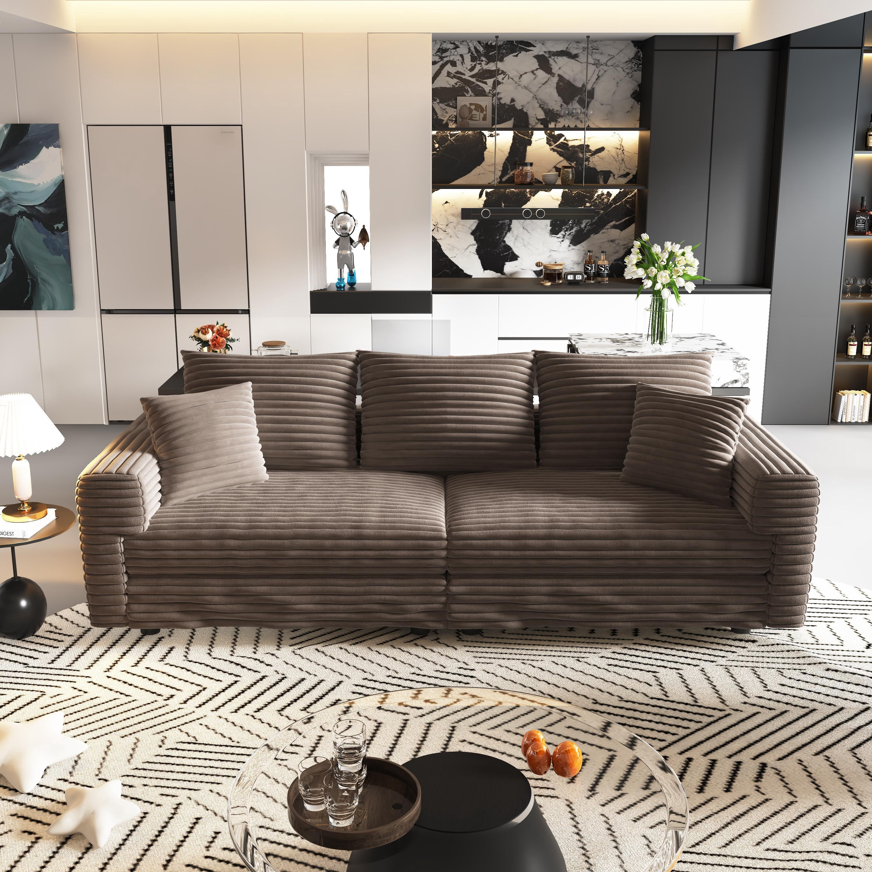 Alvantor 3-Seat Sofa 83 " W Corduroy Upholstered Deep Seat Couches Convertible Chaise for Living Room, Apartment Camel