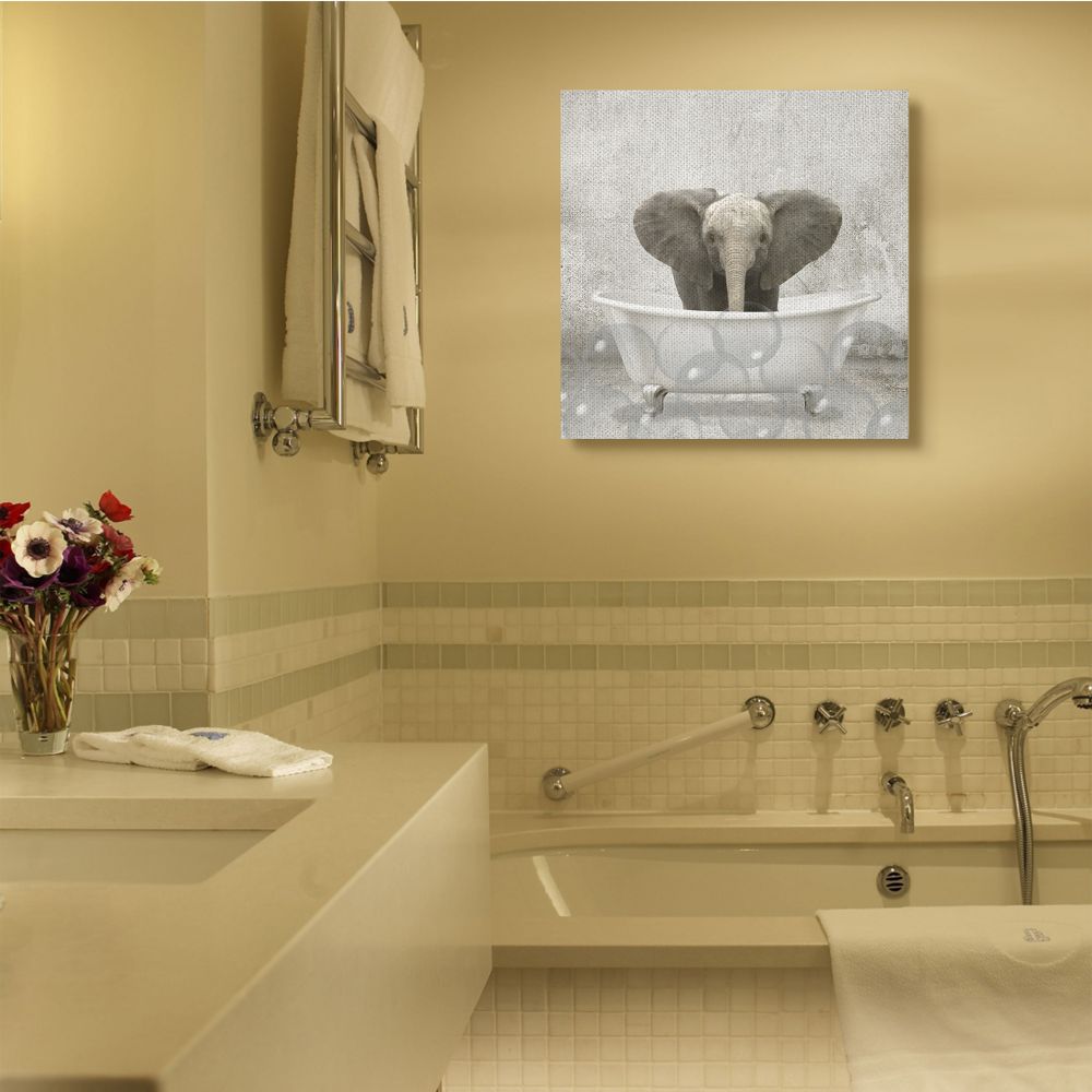 Stupell Industries Baby Elephant Bath Time Cute Animal Design Canvas Wall Art by Kim Allen