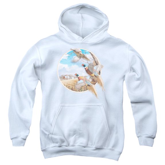 Wildlife October Memories Pheasants Youth Pullover Hoodie Sweatshirt White
