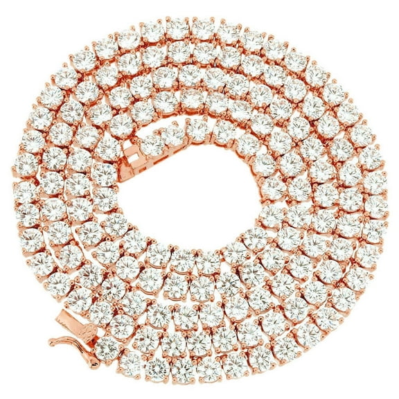 Real Genuine Sterling Silver High Quality AAA  Grade 12.65 Ct. Lab Simulated Diamond 14K Rose Gold Finish 4mm One Row Tennis Chain Necklace 16"