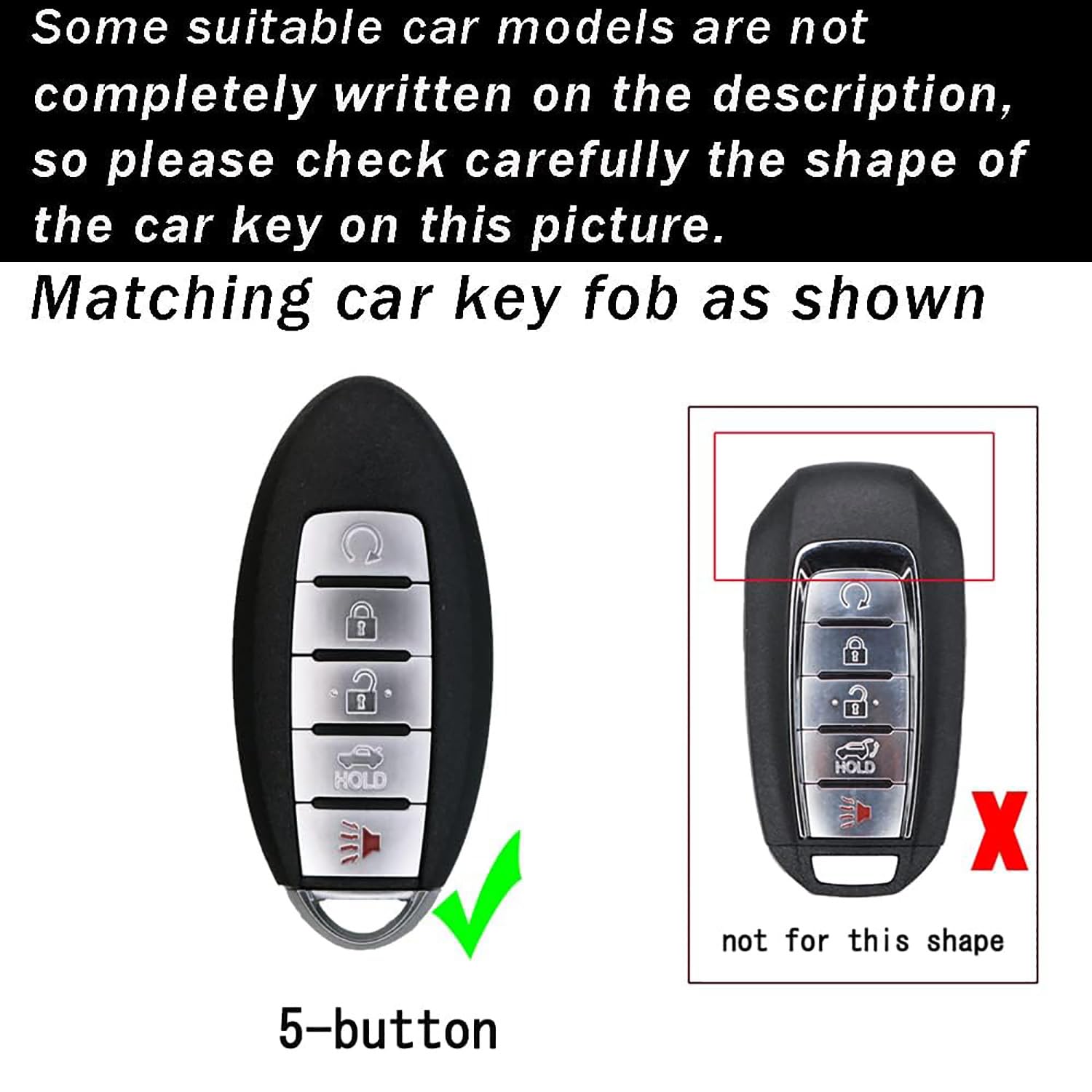 5 Buttons Key Holder Fit for Nissan Smart Remote Key Fob Cover Case Fit for Infiniti ompatible with Nissan Altima Maxima Murano Pathfinder Rogue Armada /Fit for Infiniti EX35, FX35, FX37, FX50, G25,