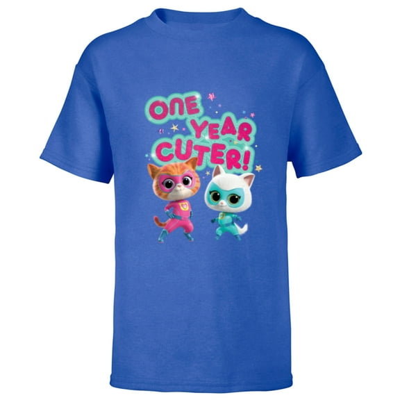 Disney Junior SuperKitties Birthday Kitties One Year Cuter - Short Sleeve T-Shirt for Kids - Customized-Royal