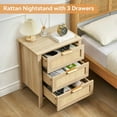 thumbnail image 4 of Yeshouse Mesita de noche de ratán, estilo bohemio, con 3 cajones, estante de almacenamiento y luz, patas de madera resistentes para dormitorio, sala de estar y estilo rústico, 4 of 7