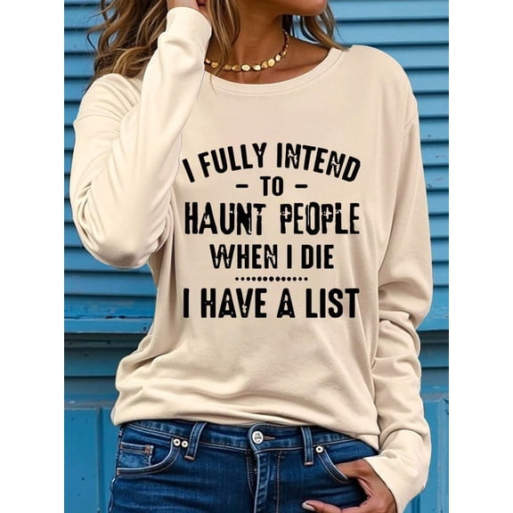 Long Sleeve Inspirational Faith T-Shirt For Women - Casual Crew Neck Slight Stretch Knit Fabric Pullover T-Shirt For Fall For Spring