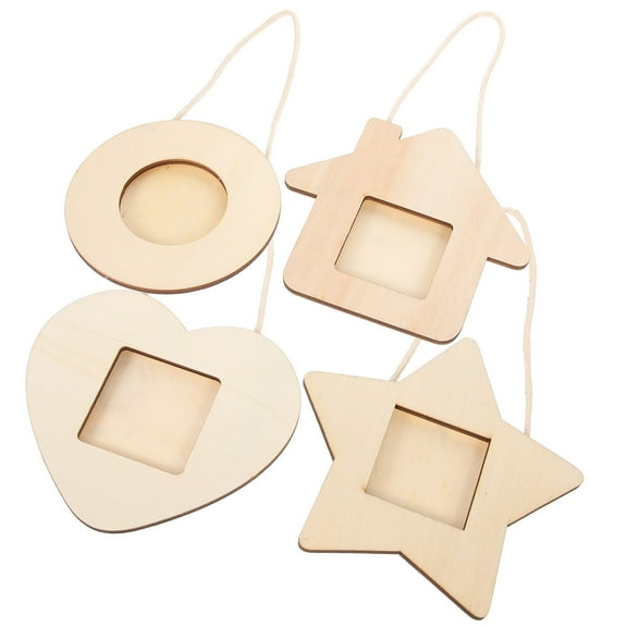 HEMOTON  2 Sets Picture Frames Ornament Wooden Photo Ornaments Hanging Child