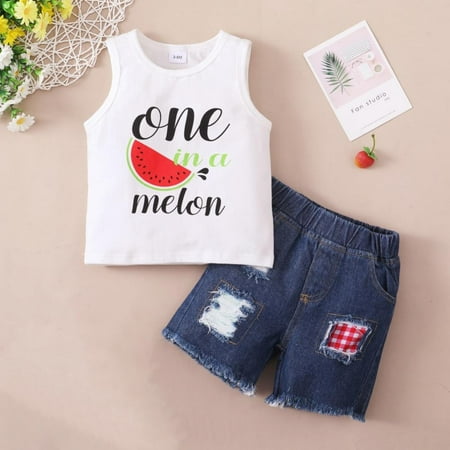 

GYRATEDREAM Baby Girl Clothes Toddler Girl Summer Outfits Shirts Tops Ripped Denim Shorts Set 18-24 Months