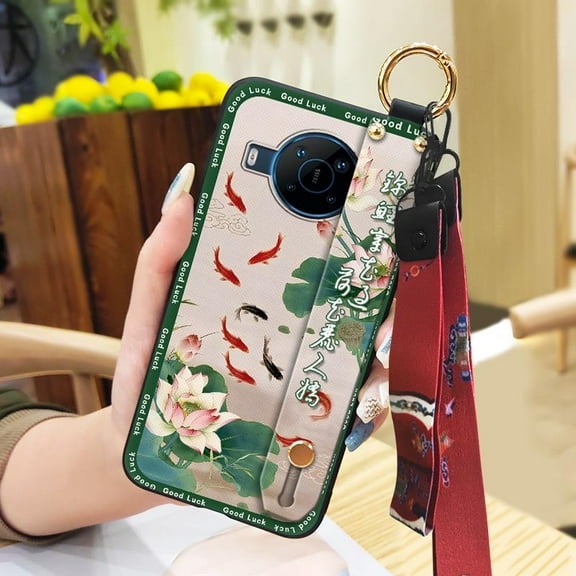 LYM-Phone Case For Nokia X100, Back Cover Phone Holder Chinese style Soft case Anti-dust Ring Shockproof Waterproof Silicone Kickstand Wristband Lanyard Fashion For Mom Elderly lady