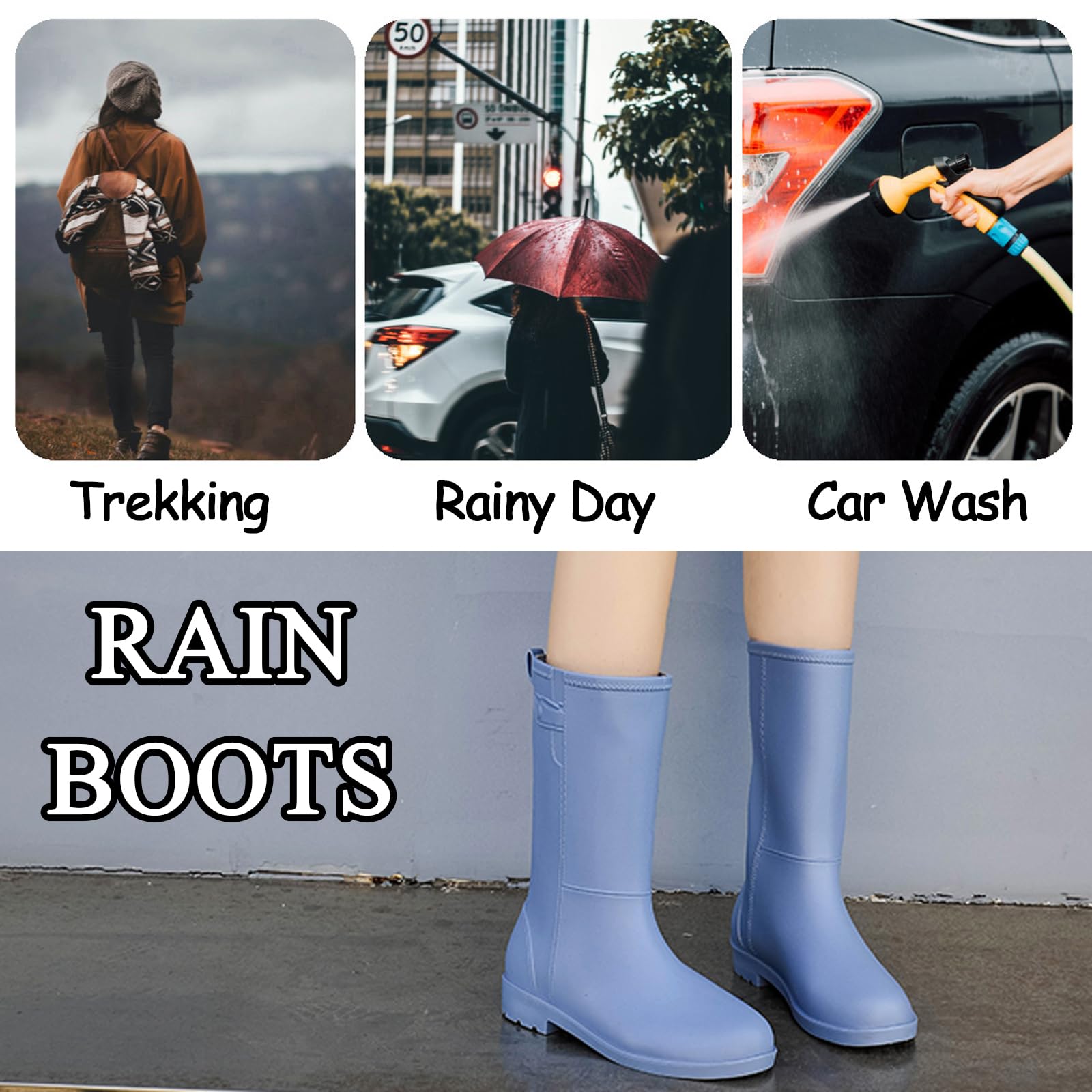 AUXDIQ Rain Shoes Women Mid-calf Boots Waterproof Rain Boots Outdoor Garden Shoes
