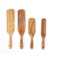 thumbnail image 1 of Juego de 4 Utensilios de Cocina de Madera de Teca Natural con Mangos Largos para Sartenes Antiadherentes Wok y Mezcla, 1 of 6