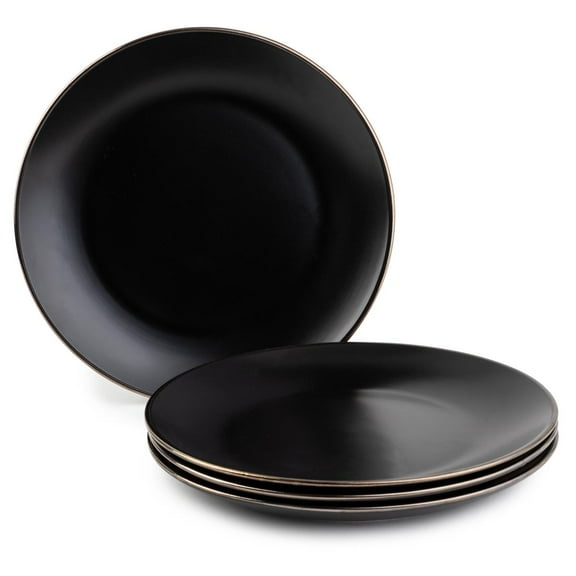 Thyme & Table Dinnerware Black Onyx Stoneware Dinner Round Plates, 4 Pack