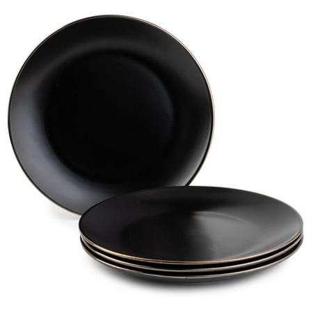

Thyme & Table Dinnerware Black Onyx Stoneware Dinner Round Plates 4 Pack