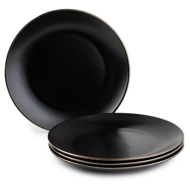Thyme & Table Dinnerware Black Onyx Stoneware Dinner Round Plates, 4