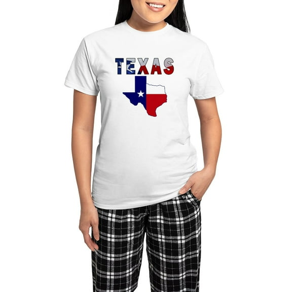 CafePress - Flag Map With Texas Women's Light Pajamas - Women's Short Sleeve Print T-Shirt and Pants Light Cotton Pajama Set