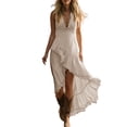 thumbnail image 2 of Guieoi Summer Dresses for Women under $10 Plus Size Flowy Sleeveless V-Neck Asymmetrical Hem Lace Dress Beige M, 2 of 6