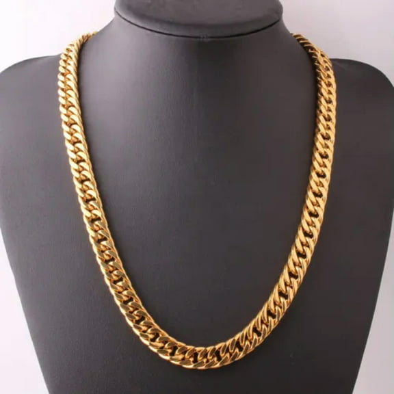 GKNET 6-21mm Stainless Steel Miami Cuban Link Chain 18k Gold Plated Mens Necklace-18 in-14mm