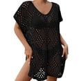 thumbnail image 2 of HOWPAY Bathing Suit Cover up for Women Summer Crochet Knit Hollow Out Swimsuit Coverup Short Sleeve Swimwear Dress Vacation Clothes Black One Size, 2 of 8