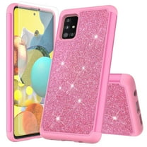 for Samsung Galaxy A51 5G (NOT FIT SAMSUNG A51) with Tempered Glass Phone Case Glitter Shock proof Edge Scratch Shield Hybrid Layers Slim Bumper Cover (Pink)