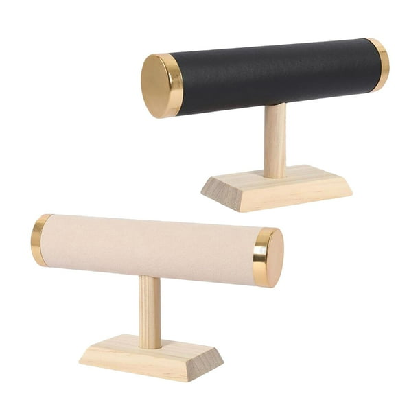 Soporte de Exhibición de Joyería para Pulseras Elegante y Práctico Negro Poliuretano Beige