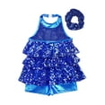thumbnail image 4 of Xnihocha Kids Girls Sequin Modern Jazz Latin Ballet Dance Dress Leotard with Hair Scrunchie Dancewear Royal Blue-A 10, 4 of 5
