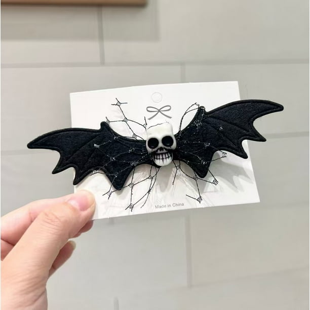 2 pcs Halloween Skull Clip Bat Wing Halloween Punk Halloween Skeleton Bat Wings Clips Hair Barrettes Party Hair Clip Alloy Black