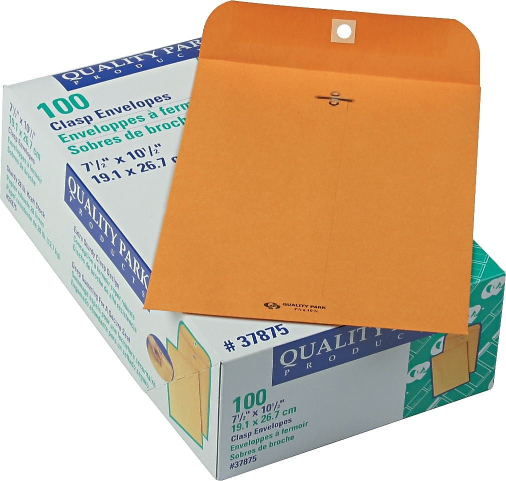 Quality Park Gummed Kraft Clasp Envelopes, Kraft, 100 / Box (Quantity)