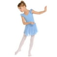 thumbnail image 6 of Oudiya Girls Light Blue Dance Leotard with Ruffle Sleeve Shiny Ballet Tutu Skirt, 3-4Y, 6 of 9