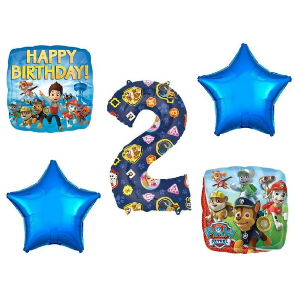 Paw Patrol Chase and Friends #2 2nd Happy Birthday 5 Piece Mylar Balloons Set Set2
