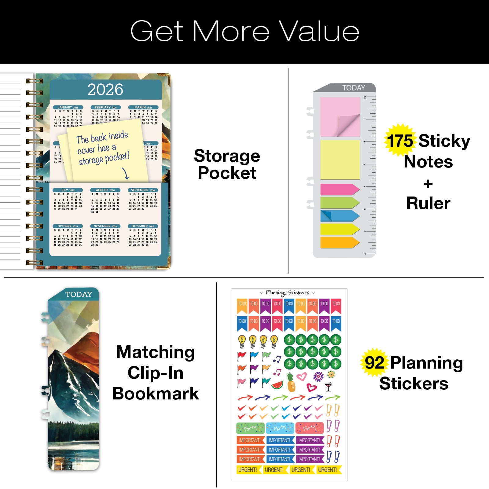 Academic Planner 2025-2026, Daily Weekly Monthly Yearly Planner, June 2025 - July 2026, 14 months, 5.5"x8", Bookmark, Pocket Folder and Sticky Note Set (Lake View)