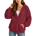 thumbnail image 5 of DISKEBUISS Women's Wrap V Neck Hoodie Long Sleeve Front Kangaroo Pocket Loose Casual Sweatshirt, 5 of 7