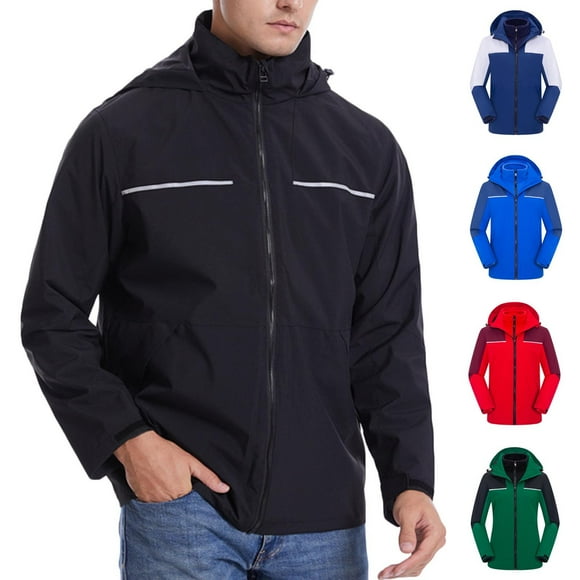 AnuYalue Unisex Hooded Jacket Full Zip Patchwork Jackets for Men Women Casual Fall Winter Long Sleeves Coat Outdoor Hiking Outerwear