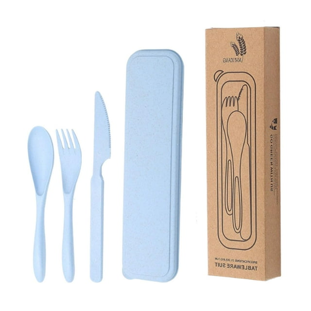 Utensilios de viaje Conjunto de cubiertos de cubiertos cubiertos de vajilla portátil con estuche para reuniones familiares Suministros de cocina de la Azul
