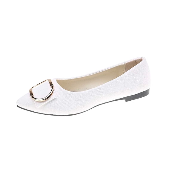 Gpaecead Women's Metal Buckle Low Heel Flats Pointed Toe Faux Suede Slip On Soft Sole Comfort Casual Work Shoes For Spring Summer White