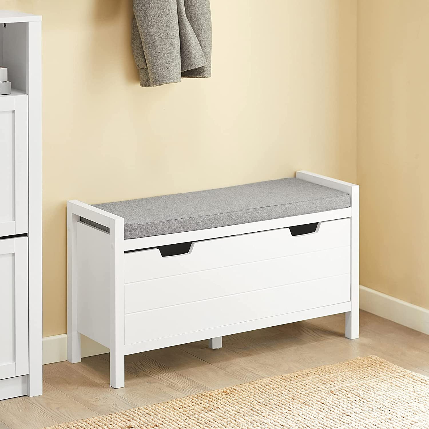 FULDA FSR35W, White Storage Bench with 2 Doors, Shelf & Removable Seat