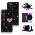 thumbnail image 1 of SaniMore for iPhone 14 Pro 6.1" Magnetic Glitter Love Flip Wallet Case with Card Slot & Kickstand, Premium PU Leather Case with Wrist Strap Shockproof Protective Case for Women Ladies Girls, Black, 1 of 7