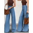 thumbnail image 6 of Womens Khaki High-Waisted Wide-Leg Denim Jeans, Casual Flare Pants, 6 of 26