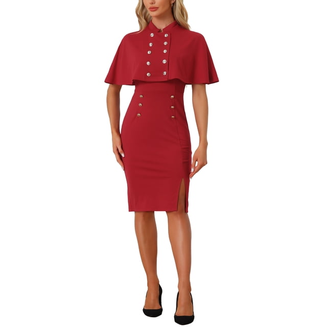 INSPIRE CHIC Vestidos de Negocios Elegantes para Mujeres con Doble Botonadura, Conjuntos de Capa y Vestido de Dos Piezas S Rojo