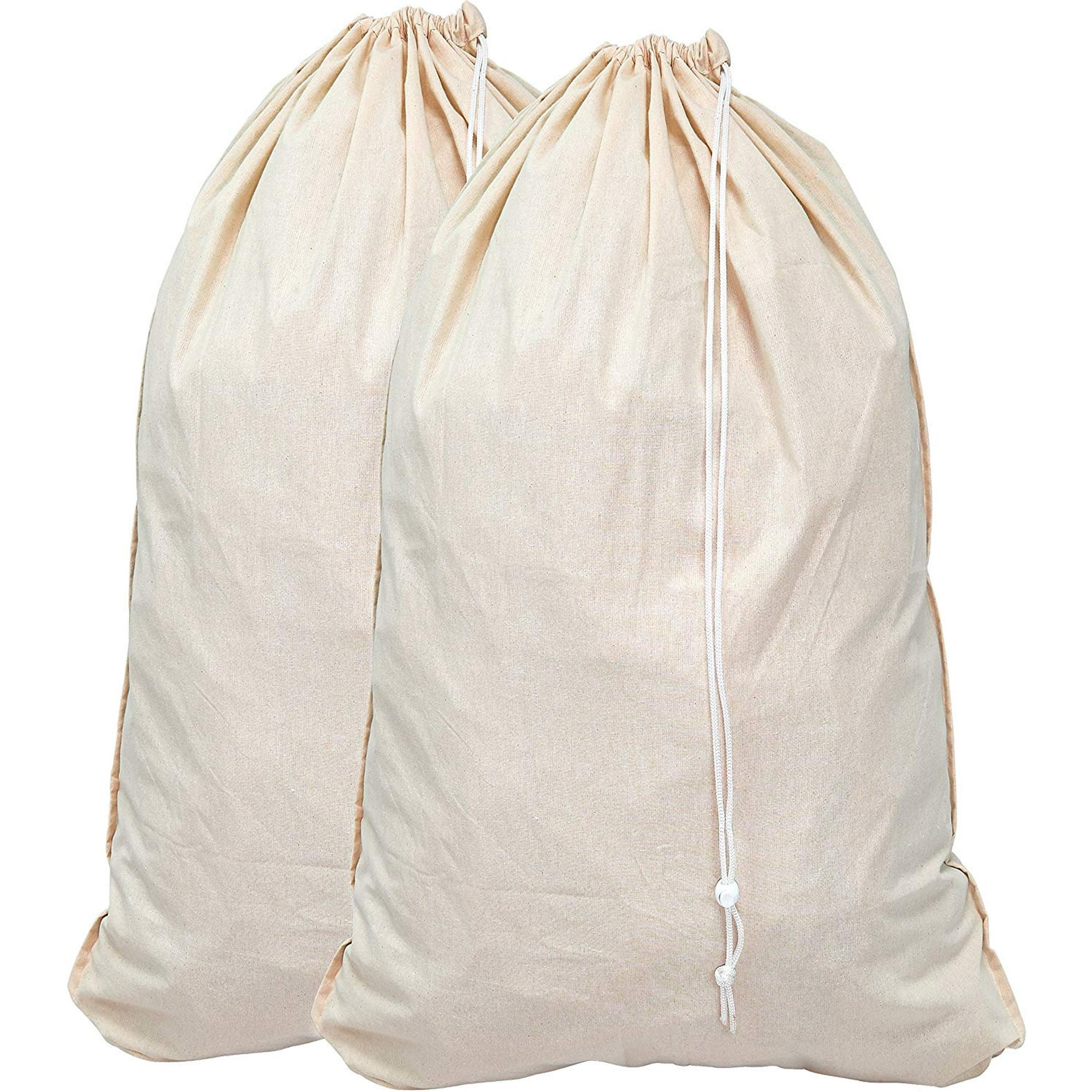 2 Pack - Extra Large Natural Cotton Laundry Bag, Beige (28 x 36)