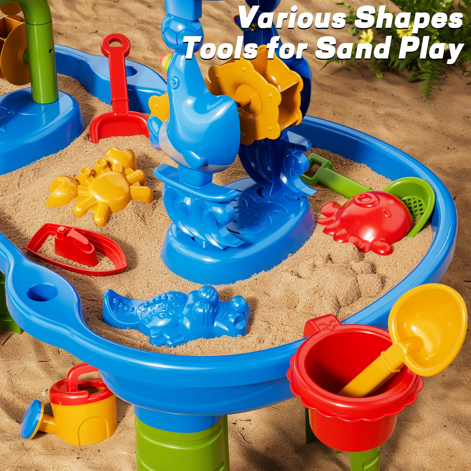 3-Tier Water Table for Toddlers 1-3, Multi-Functional Sand Water Table Toy with Rich Sand Toys, Sensory Activity Table for Kids Outdoor Indoor Beach Fun