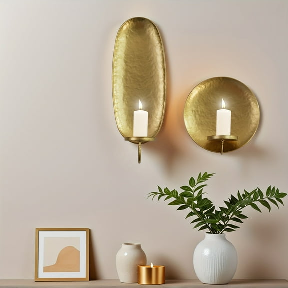 2pcs Handmade Golden Wall Candle Sconces, Metal, Elegant Iron Artwork, Candle Holder For Home Decor, Cozy Home Lighting. Wall Decor For Bedroom Living Room Dining Room
