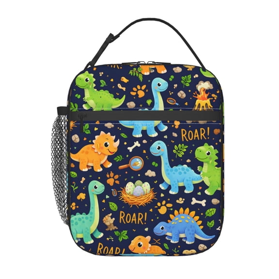 Cartoon Cute Dinosaur Pattern Lunch Bag Reusable Thermal Lunch Tote with Handle for Women and Men